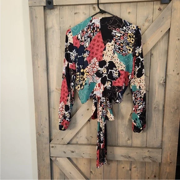 Anthropologie x kachel Cecily Wrap Blouse abstract floral sz 4 - Picture 6 of 7